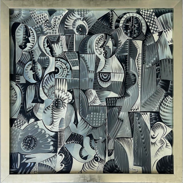 Daniel Morales Cuban American Abstract Painting on Canvas, 1970s For Sale