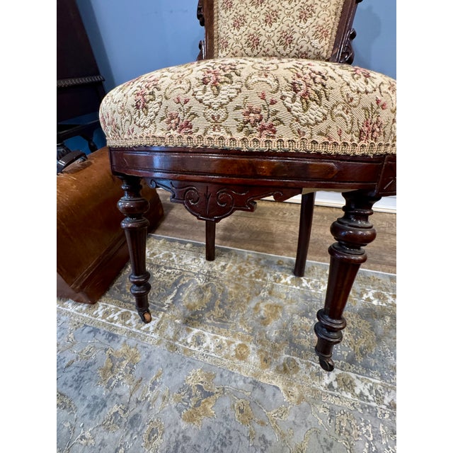19th C Victorian Walnut Parlor Chairs, Set of Two For Sale - Image 13 of 18