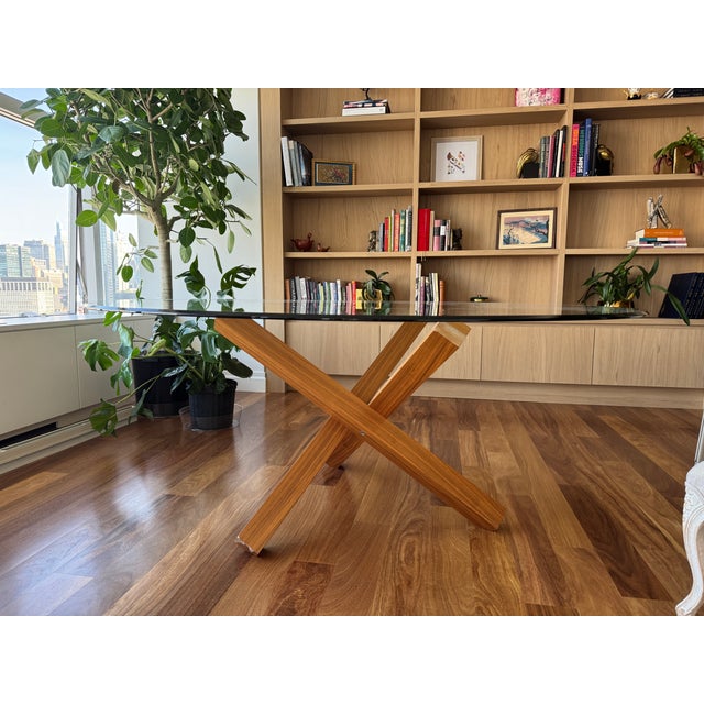 Aikidi Dinning Table 67 Inch Clear Glass and Canaletto Walnut Finish Leg For Sale - Image 9 of 10