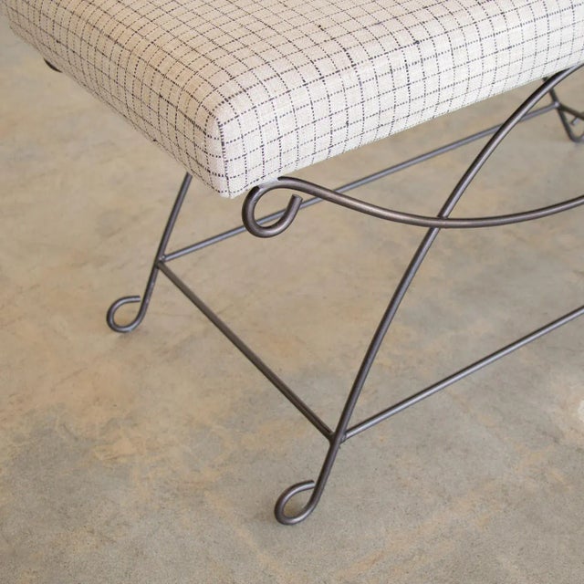 Linen Panoplie Iron Loop Bench, Linen Check For Sale - Image 8 of 10