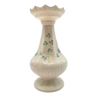 Vintage Belleek Ireland Shamrock Porcelain Vase, 8.5" For Sale