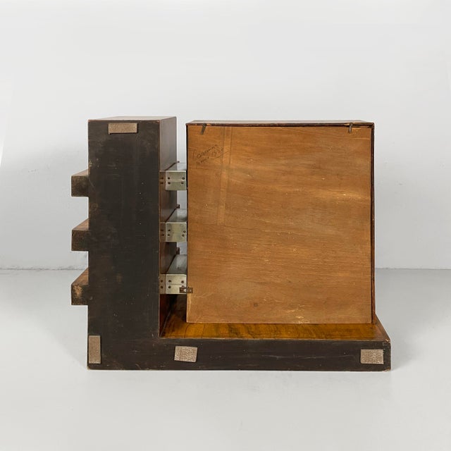 1930s Italian Art Deco Wooden and Metal Table Clock, 1930s For Sale - Image 5 of 15