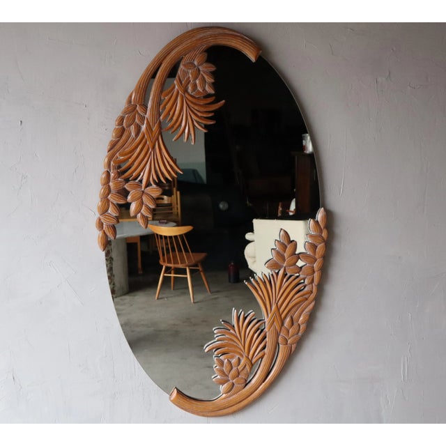 Brown Large Vintage Carved Wood Botanical Wall Mirror For Sale - Image 8 of 8
