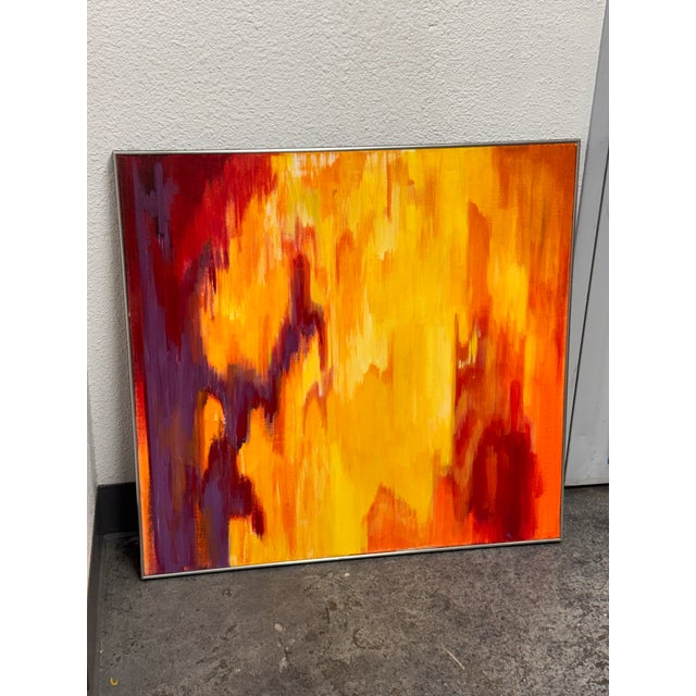 Design Plus Gallery presents a Mid Century Modern Painting on Canvas, Unsigned. This artwork offers an energetic abstract...