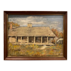 Painting of Log House Edgar Hoyer 72' "Helen Swiney's Grandfathers Farm”