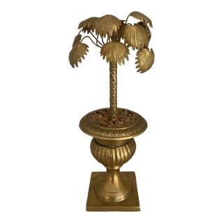 Vintage Palm Beach Style Brass Potted Palm Tree Candlstick Holder For Sale