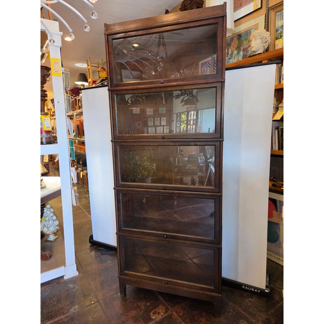 Burnt Umber Antique Hale Lawyers Bookcase Barrister Bookcase 5 Stack Tall Walnut For Sale - Image 8 of 9