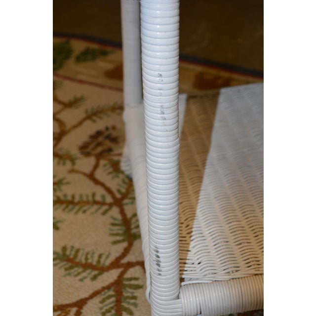 Vintage White Wicker Square Side / End Table With Lower Shelf For Sale - Image 9 of 13