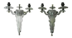 1960's French Mid Century Modern Plexiglass Brass Feather Plume Wall Sconces Attrib. Pierre Guariche - a Pair