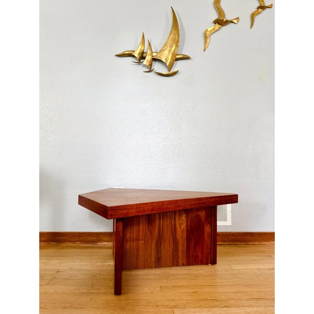 Late 20th Century Vintage MCM Triangular Veneer Coffee Table With Geometric Pedestal Base For Sale - Image 5 of 8