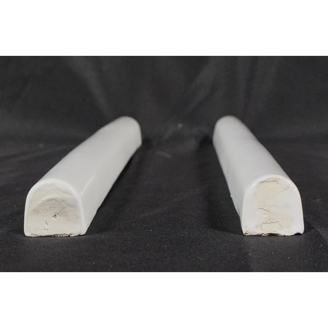 Traditional Pair of Vintage European White Ceramic Pencil Wall Tiles For Sale - Image 3 of 8