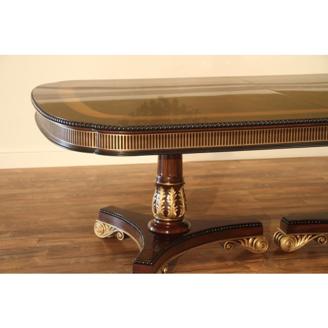 Large and Robust Neoclassical Mahogany Dining Table With Gold Leaf. New American Finish, Immaculate For Sale In New York - Image 6 of 17