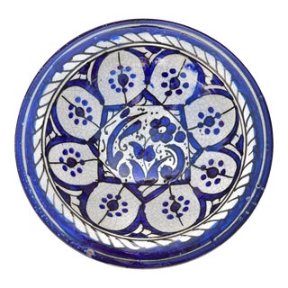 Late 19th Century Blue Moorish Ceramic Plate With Floral Pattern For Sale