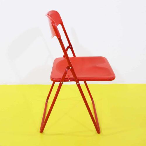 2000 - 2009 Red Plastic Folding Chair with Metal Frame For Sale - Image 5 of 9