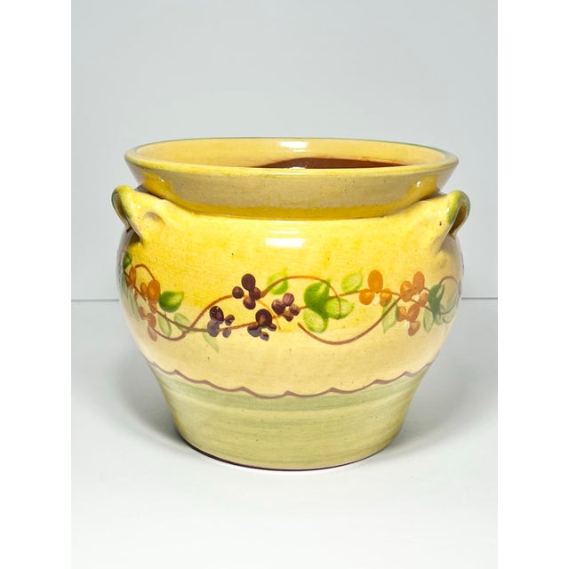 Terre e Provence Yellow & Green Ceramic Jardinière Planter Pot 8” Excellent condition. No chips, cracks, or fleabites....