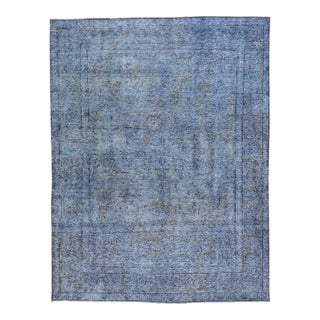 Vintage Persian Overdyed Handmade All-Over Blue Wool Rug For Sale