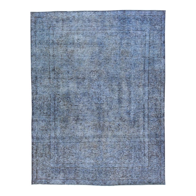 Vintage Persian Overdyed Handmade All-Over Blue Wool Rug For Sale