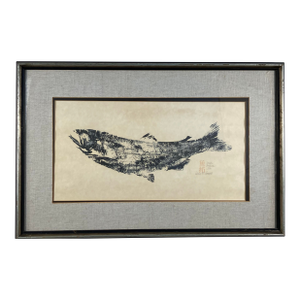 Gyotaku Fish Print “Silver Salmon” by Larry M. Smith – Vintage Framed Fishing Art, Japanese, Coastal Wall Decor