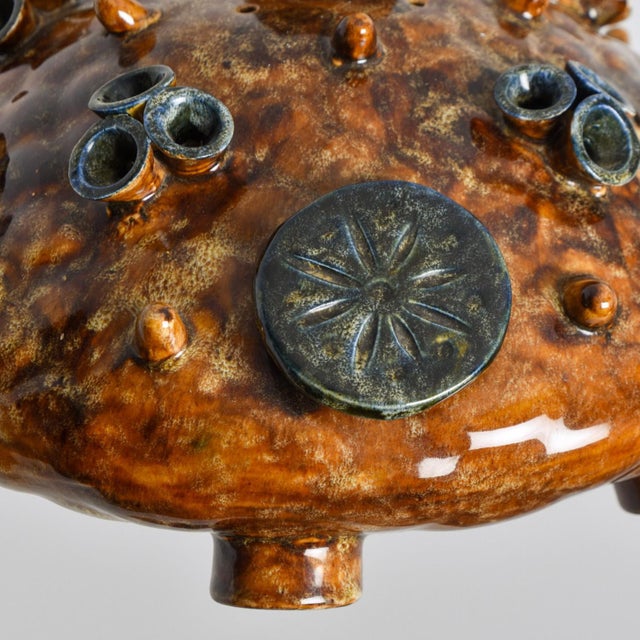 Ceramic Cognac Blue Ceramic Pendant Light, Denmark, 1970 For Sale - Image 14 of 16