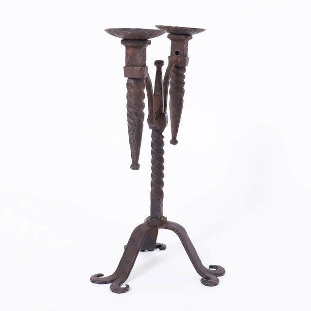 Pair of Antique French Iron Candle Sticks For Sale - Image 4 of 8