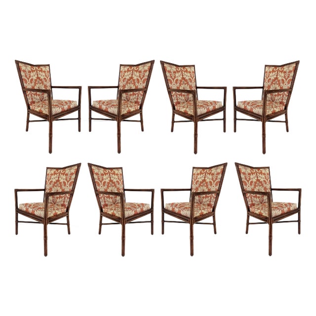 Late 20th Century Barbara Barry McGuire Rattan Rawhide Dining Room Chairs, New Upholstery- Set of 8 For Sale