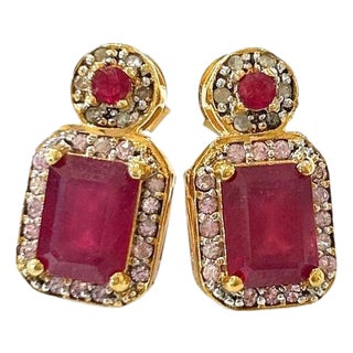 Bochic "Orient" Vintage Ruby & Multi Diamond Earrings Set In 18K Gold & Silver For Sale