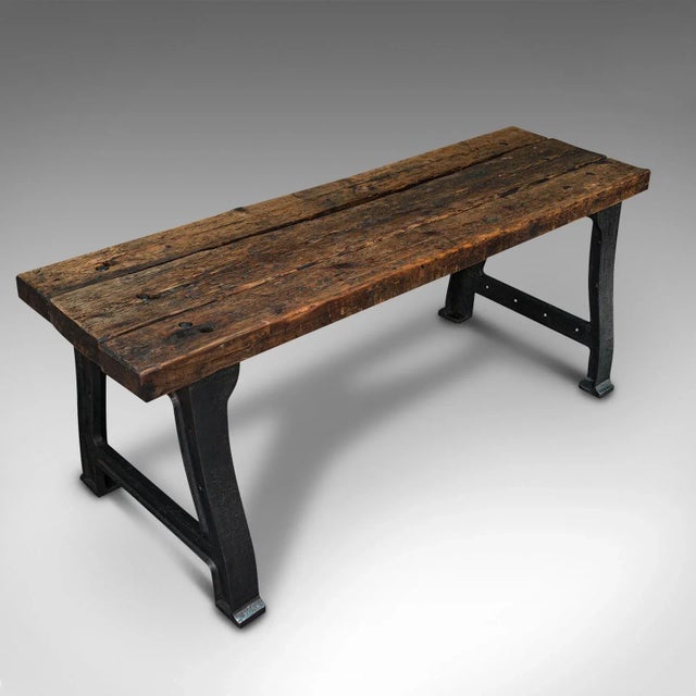 Wood 1850s Antique Victorian English Pine and Iron Foundry Table For Sale - Image 7 of 13