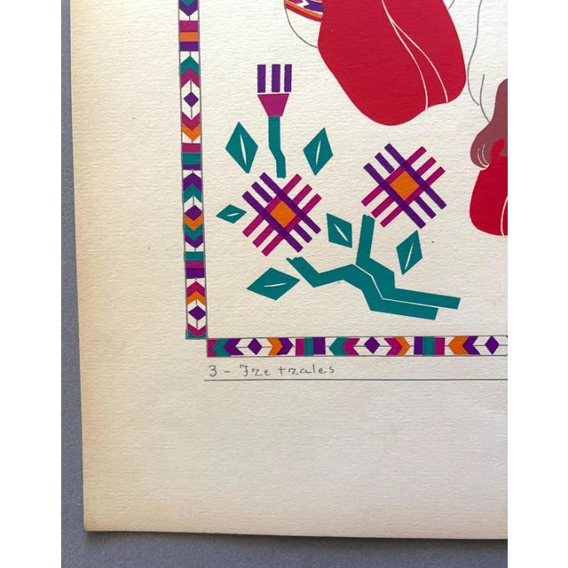 Expressionism Carlos Mérida Silkscreen Print "Tzeltzales, Estado de Chiapas" in 16x20 mat 1945 For Sale - Image 3 of 4