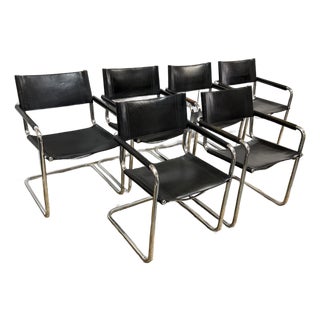 Mart Stam for Linea Veam 1970's S34 Leather Cantilever Armchairs , Set of 6 For Sale