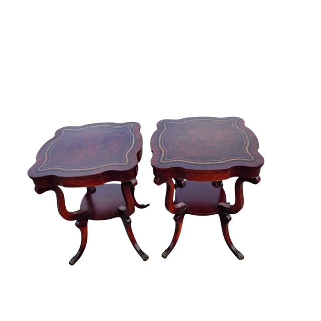 Pair of 1940 Regency Style Leather Top Maple Wood Tables. For Sale - Image 13 of 13