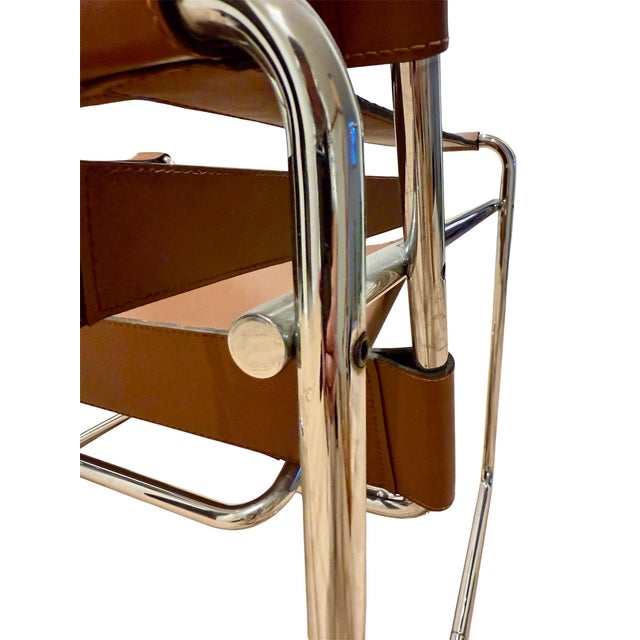 Metal Marcel Breuer Wassily B3 Leather and Chrome Lounge Chairs For Sale - Image 7 of 9