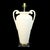 A pair of ceramic trophy-form table lamps raised on clear lucite bases — a playful mix of classical shape and modern...