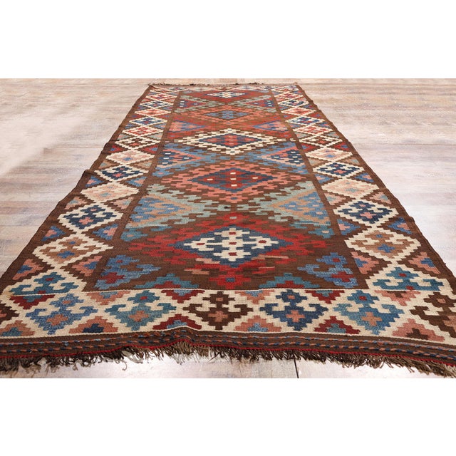 Late 19th Century Persian Shiraz Kilim Rug, 04'06 X 14'09 For Sale - Image 9 of 11