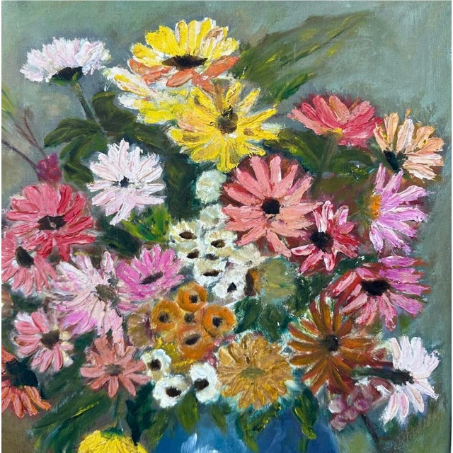 Textile 1940s Wpa Suffragist Artist Adele Clark Framed Rare Floral Impressionist Oil Painting For Sale - Image 7 of 18