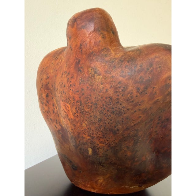1980’s Vintage Hand-Carved Burlwood Abstract Sculpture on Black Laminate Base For Sale - Image 4 of 12