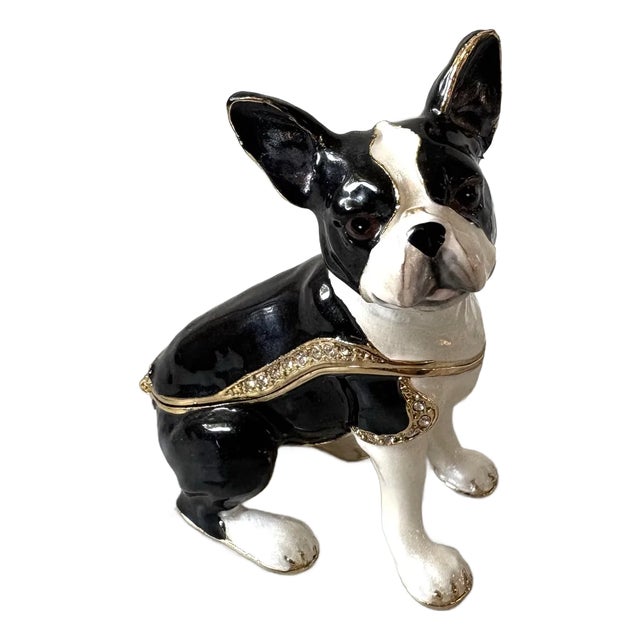 Vintage Cast Iron Enameled Boxer Dog Trinket Box For Sale