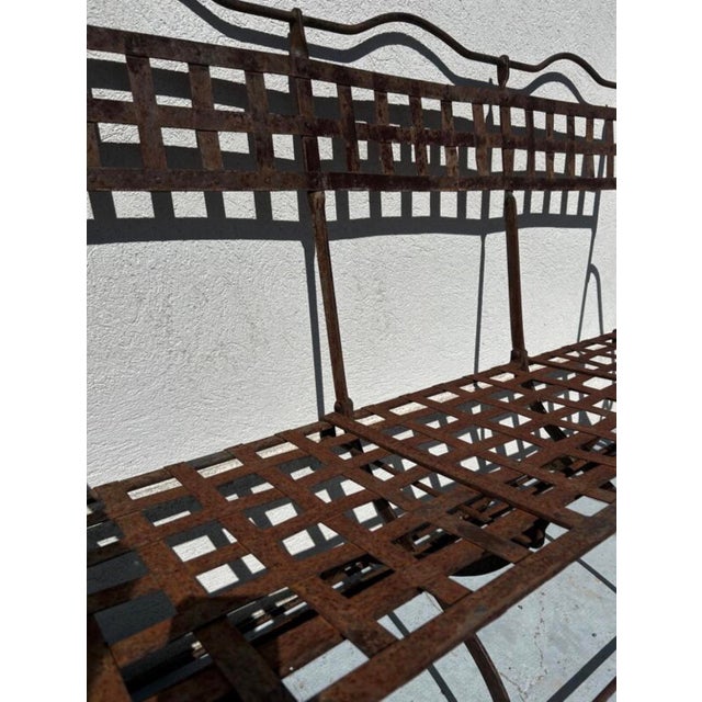 Antique Riveted Wrought Iron Garden Bench, France, 1920s For Sale - Image 6 of 8