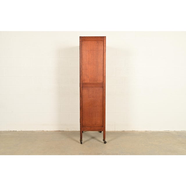 Stickley Brothers Style Antique Mission Oak Arts & Crafts Armoire Dresser or Linen Press, Circa 1900 For Sale - Image 10 of 12