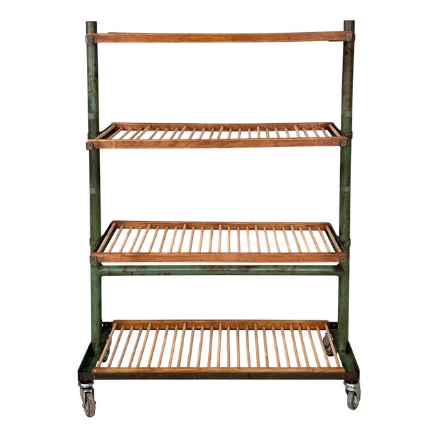 Industrial Italian Cart in Wood and Green Metal, 1920s For Sale