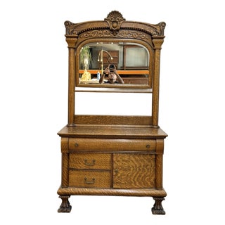 Vintage Quarter Saw Oak Cabinet For Sale