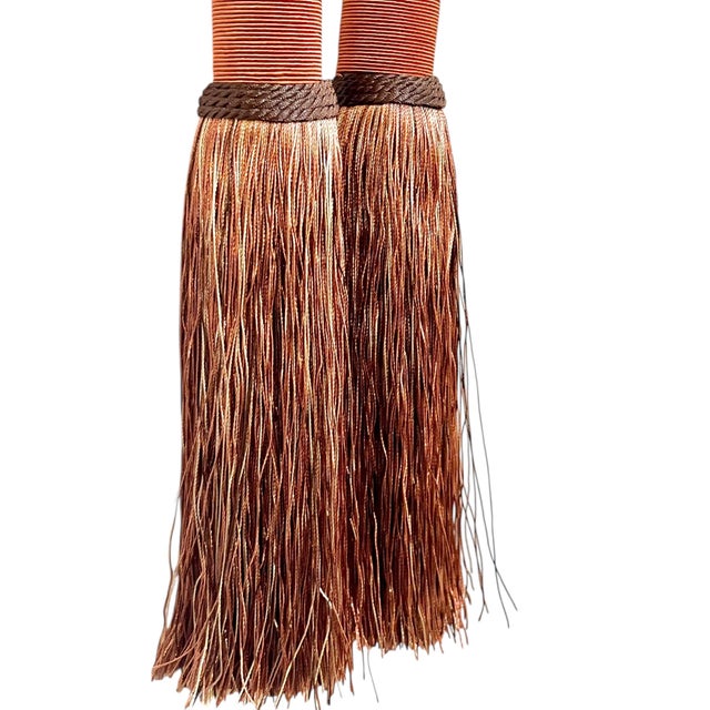 Pair Vintage French Passementerie Art Deco Asian Style Tassel Drapery Tiebacks in Terracotta and Gold For Sale - Image 6 of 7