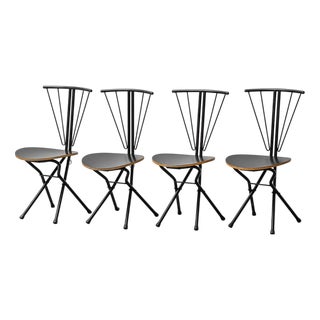 Vintage Folding Chairs in Wood and Metal, 1970s, Set of 4 For Sale