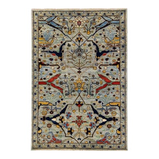 Light Gray Modern Bidjar Style Handmade Designed Wool Rug For Sale