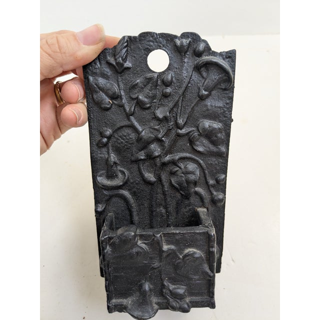 Victorian Art Nouveau Cast Iron Match Stick Holder Wall Mount For Sale - Image 4 of 6