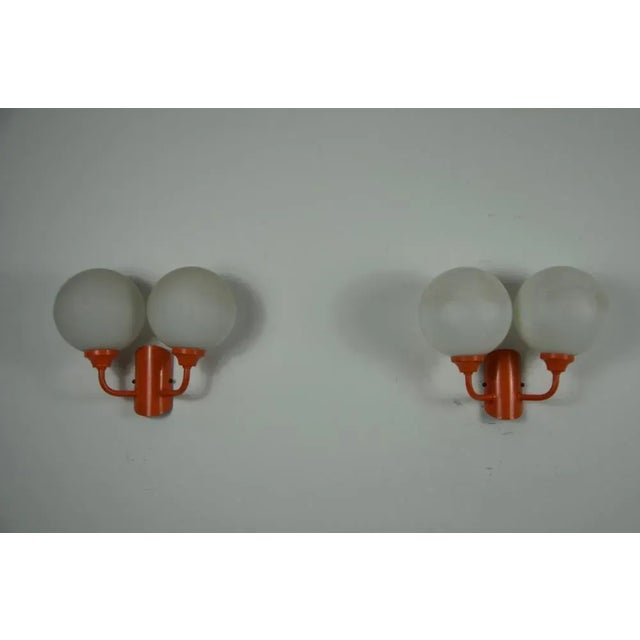 1960s Orange Metal and Opaline Glass Wall Lamps, 1960s, Set of 2 For Sale - Image 5 of 9