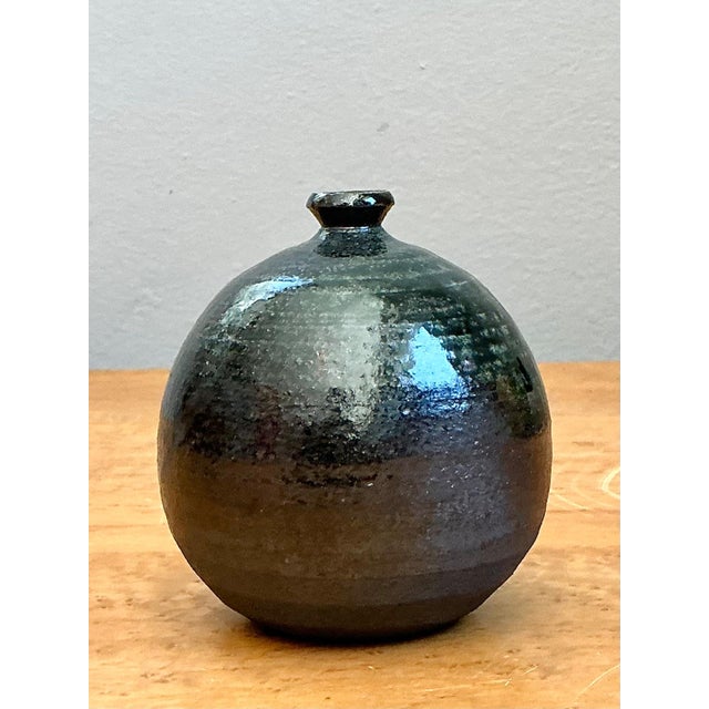 Vintage Original Studio Pottery Green Glaze Weed Vase For Sale - Image 9 of 13