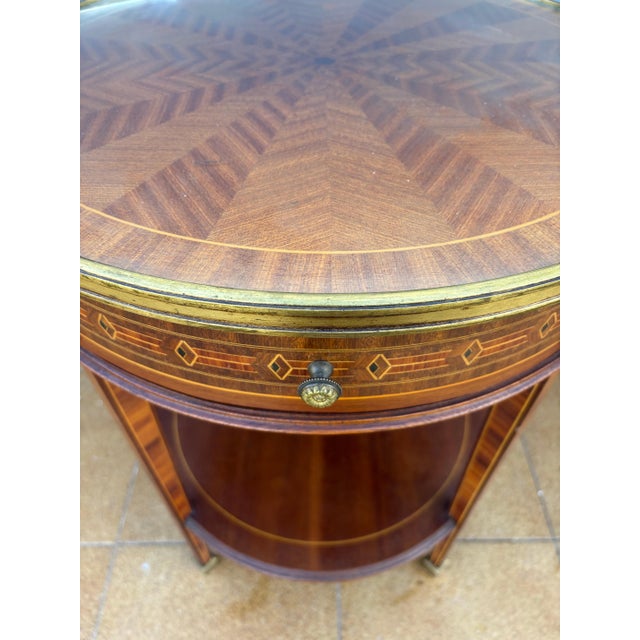 French Louis XVI Style Round Side Table with Marquetry and Drawer, 1930s For Sale - Image 12 of 13