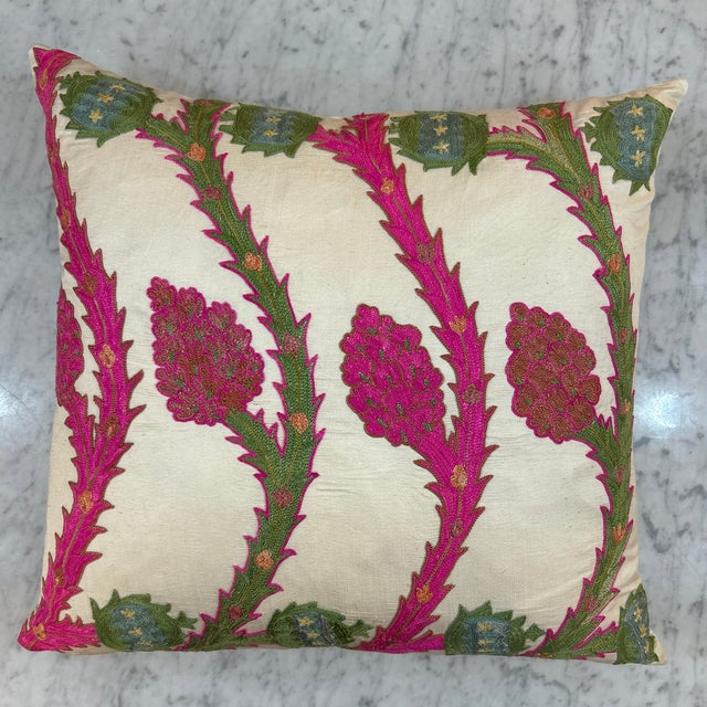 Tribal Brightly Colored Hand Made Suzani Pillow For Sale - Image 3 of 10