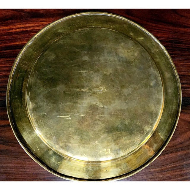 Metal Indian Vintage Solid Bronze Finely Engraved Round Serving Tray For Sale - Image 7 of 10