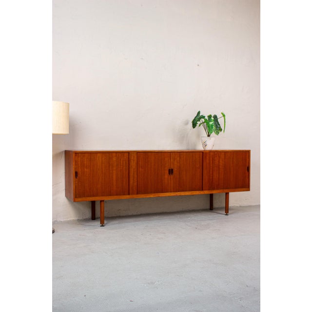Brown Mid-Century Danish Sideboard with Rolling Doors Teak by Ejnar Larsen & Aksel Bender for Næstved Furniture Factory, 1960s For Sale - Image 8 of 18